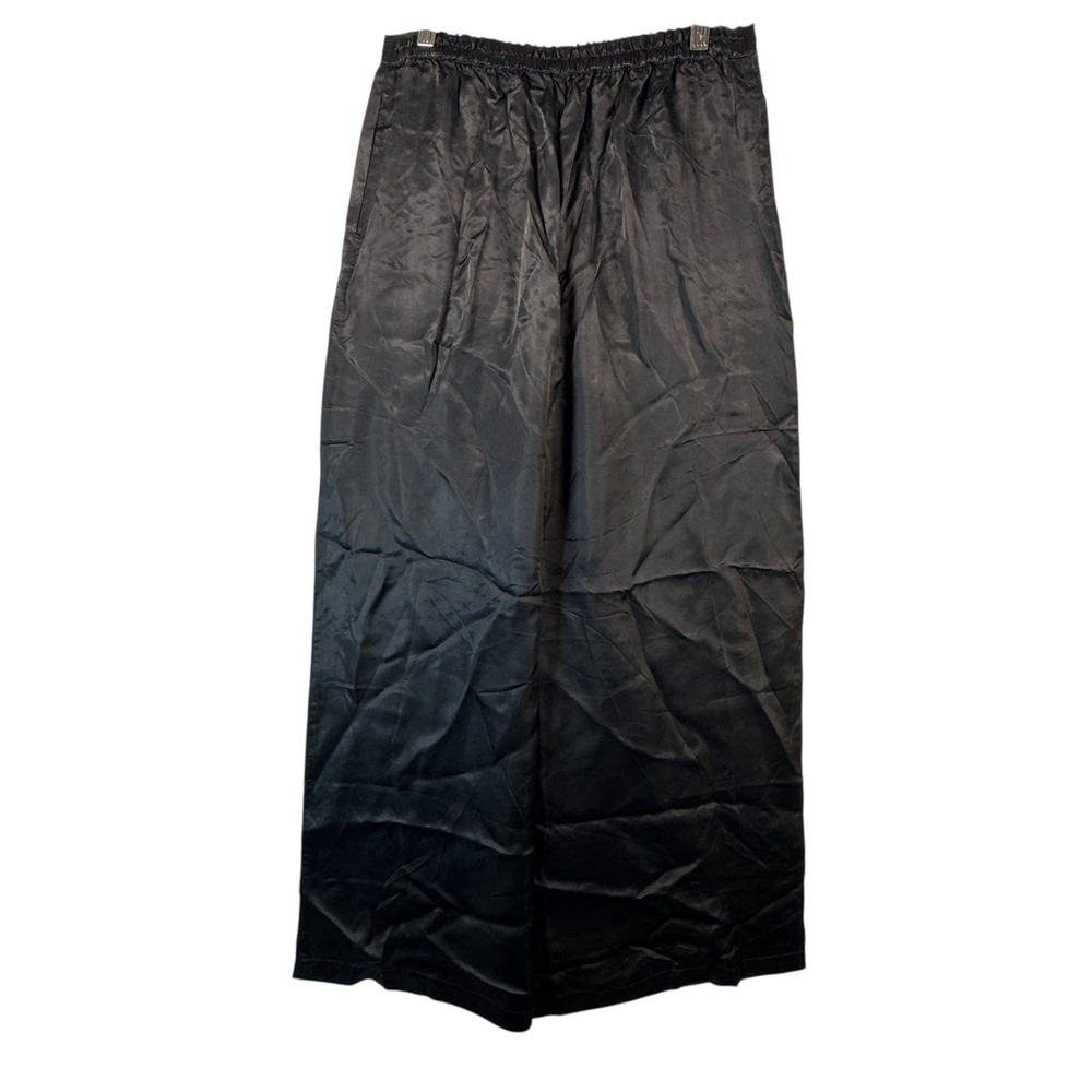 Athleta Calm Cool Wide Leg Pants Sz M Black Silky Lounge Pull‑On Cupro Flowy - Picture 2 of 10